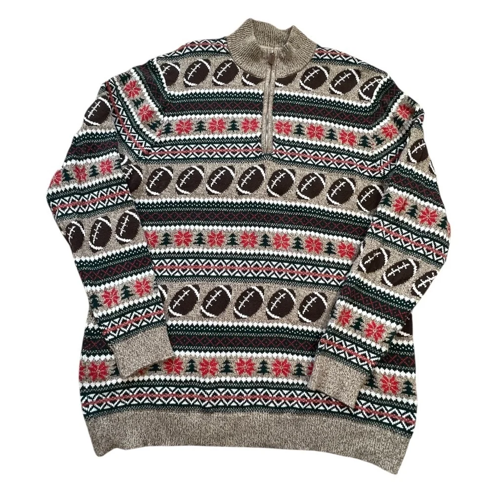 The Foundry Quarter Zip Christmas Fair Isle Football Sweater Sports Holiday 2XLT